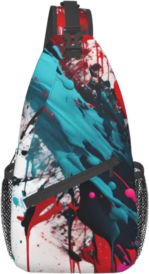 Abstract Paint Splashes Print Sling Backpack, Sling Bag, Crossbody Chest Bag Daypack, for Hiking Travel