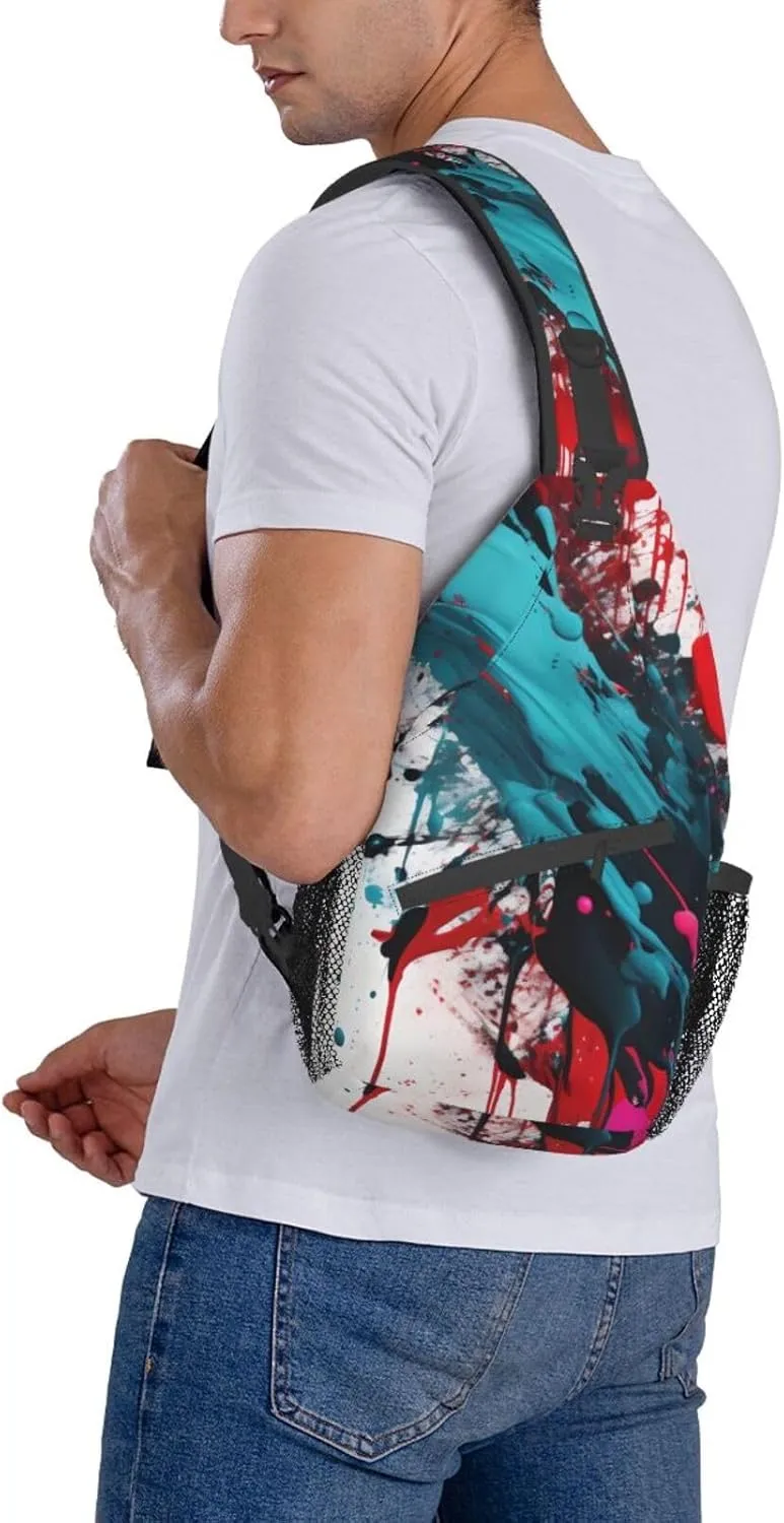Abstract Paint Splashes Print Sling Backpack, Sling Bag, Crossbody Chest Bag Daypack, for Hiking Travel