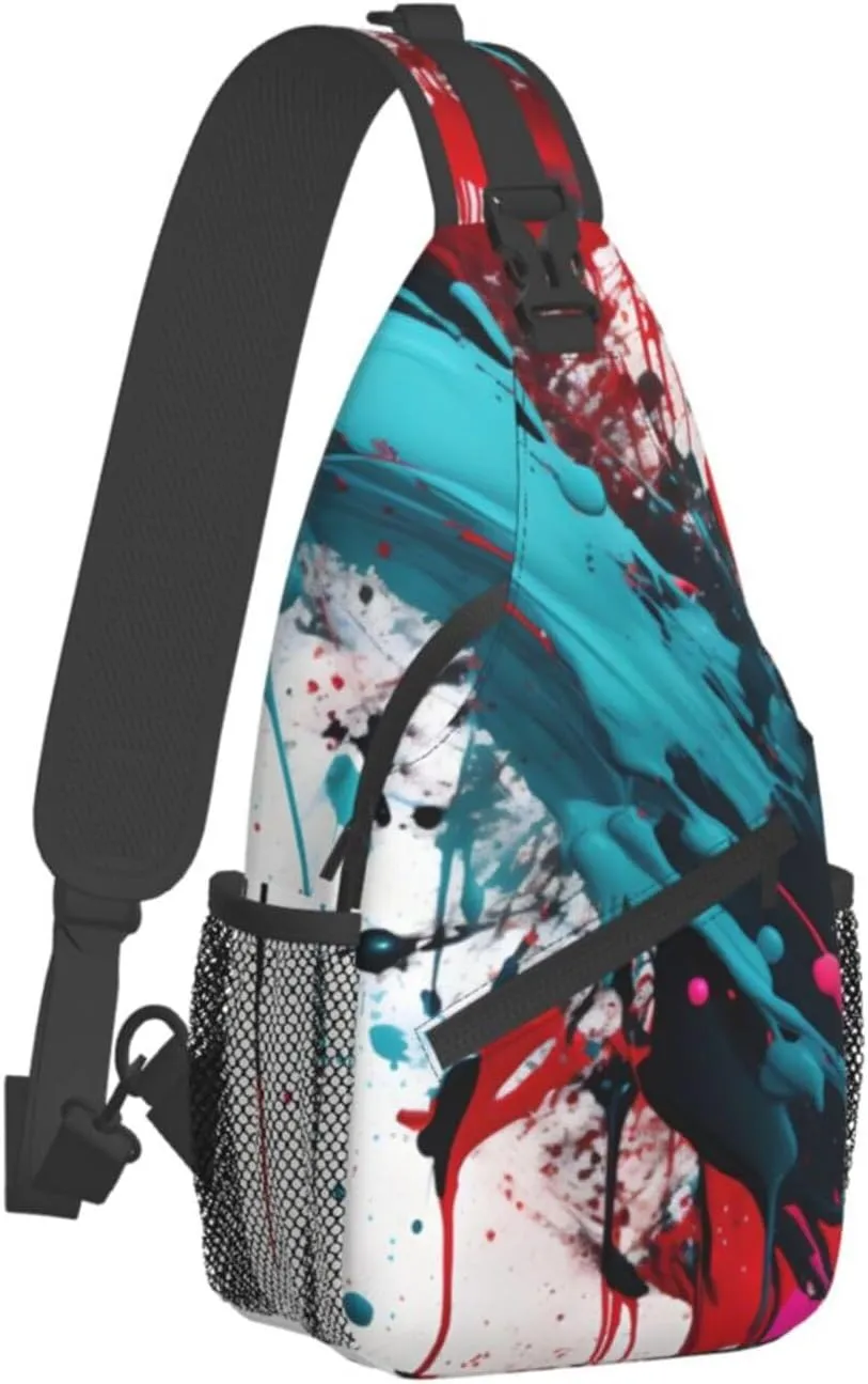 Abstract Paint Splashes Print Sling Backpack, Sling Bag, Crossbody Chest Bag Daypack, for Hiking Travel