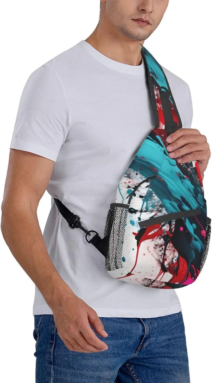 Abstract Paint Splashes Print Sling Backpack, Sling Bag, Crossbody Chest Bag Daypack, for Hiking Travel