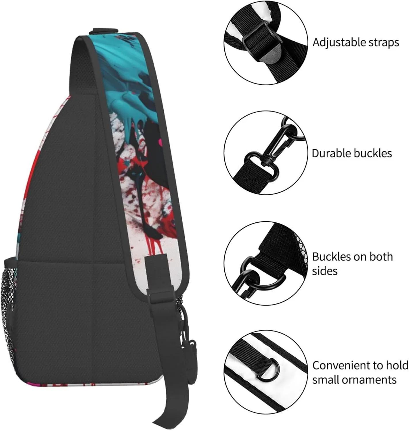 Abstract Paint Splashes Print Sling Backpack, Sling Bag, Crossbody Chest Bag Daypack, for Hiking Travel