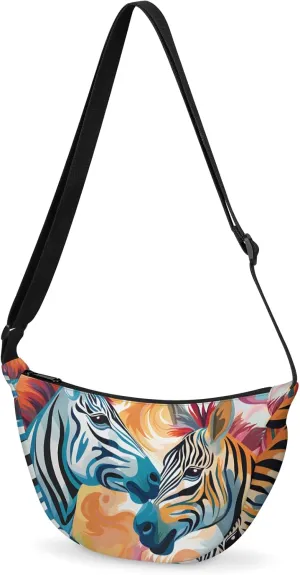 Abstract Zebra Crescent Crossbody Bag Fashion Waist Packs Colorful Zebra Fanny Pack Lightweight Sling Bags Hobo Bag with Adjustable Strap for Women Men