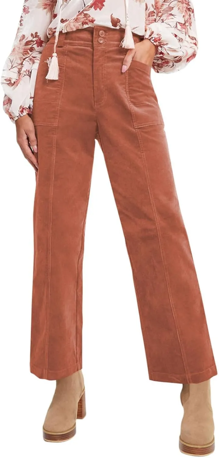 Acelitt Womens Casual Winter Straight Leg Elastic Waist Corduroy Pants with Pockets, S-XXL