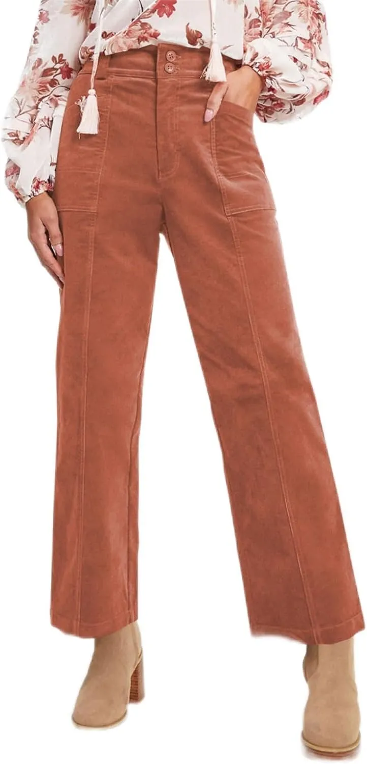 Acelitt Womens Casual Winter Straight Leg Elastic Waist Corduroy Pants with Pockets, S-XXL