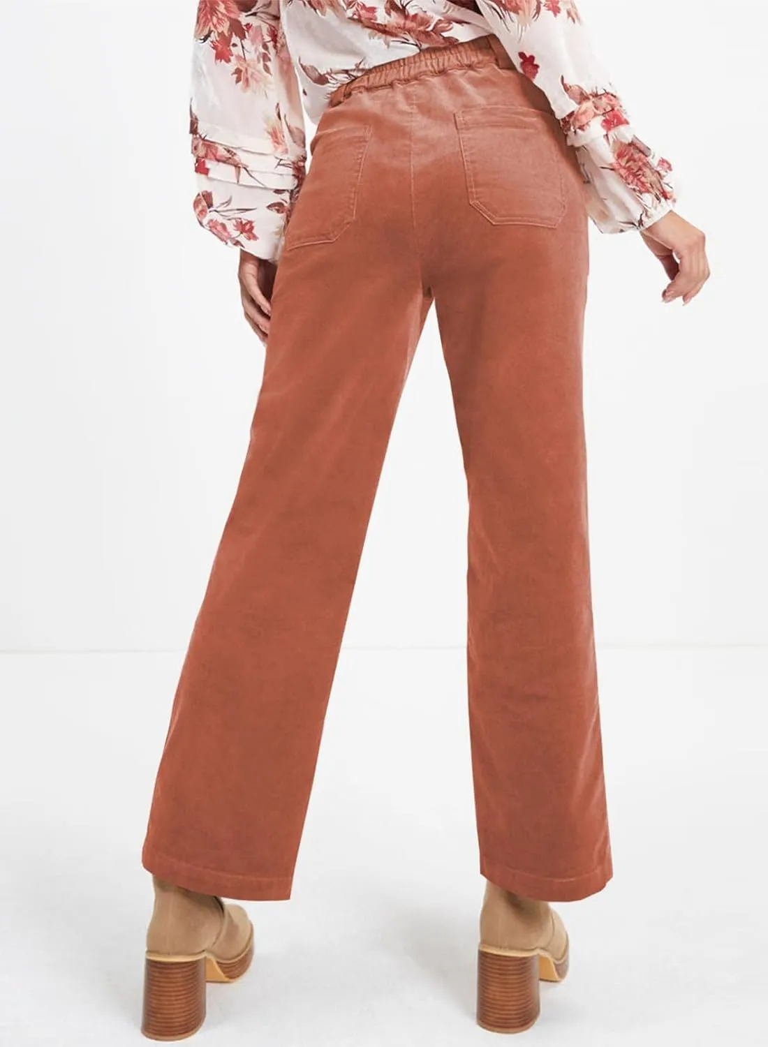 Acelitt Womens Casual Winter Straight Leg Elastic Waist Corduroy Pants with Pockets, S-XXL