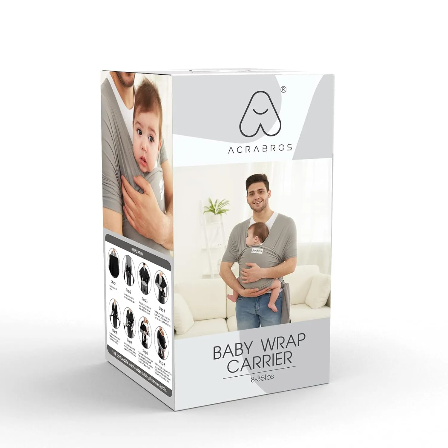 Acrabros Baby Wrap Carrier,Hands Free Baby Carrier Sling,Lightweight,Breathable,Softness,Perfect for Newborn Infants and Babies Shower Gift,Grey
