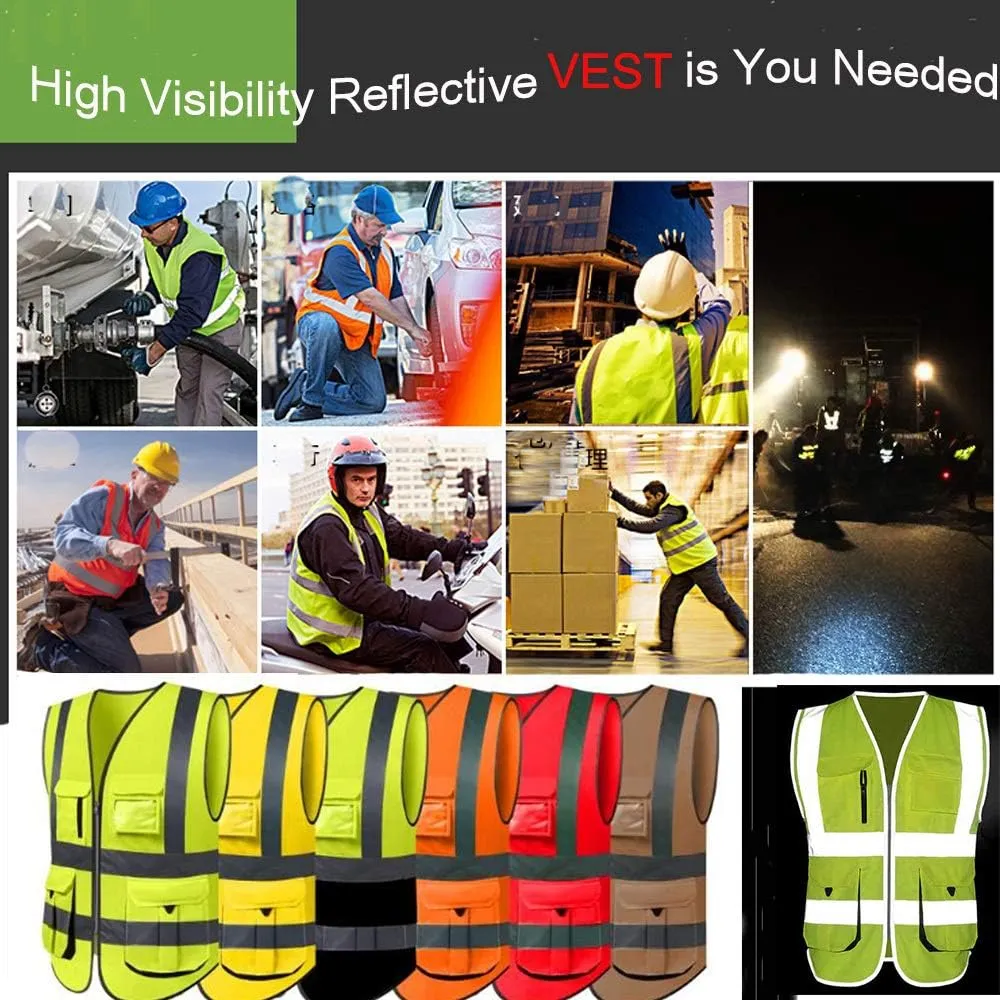 Add Your Name Text on High Visibility Reflective Safety Vest Class 2 ANSI Custom Your Text Protective Workwear 5 Pockets With Reflective Strips Outdoor Work Vest(Neon Yellow XXL)