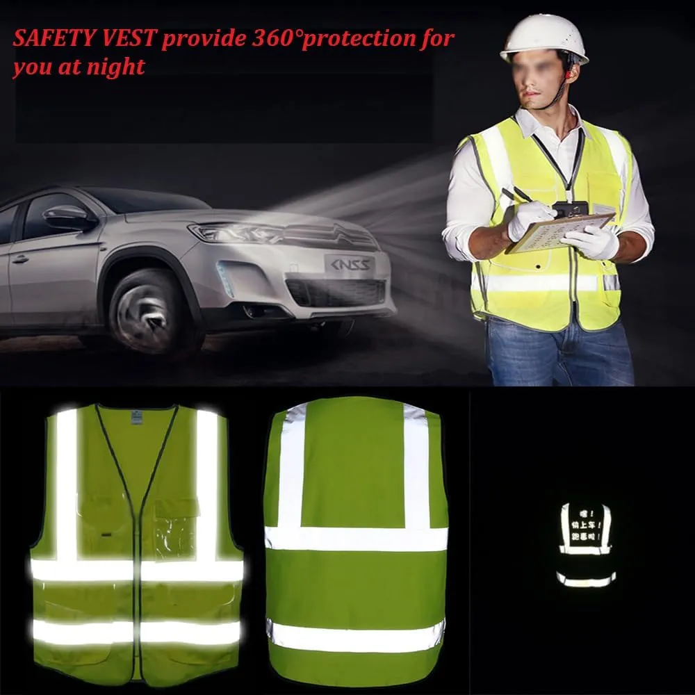 Add Your Name Text on High Visibility Reflective Safety Vest Class 2 ANSI Custom Your Text Protective Workwear 5 Pockets With Reflective Strips Outdoor Work Vest(Neon Yellow XXL)