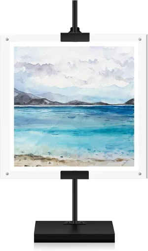 Adjustable Metal Easel Stand with Acrylic Floating Photo Frame 16.5 Tabletop Frame Stand for Display Photos, Art, Poster or Signs Floor Heavy Duty Easel Holder for Home Exhibition Restaurant
