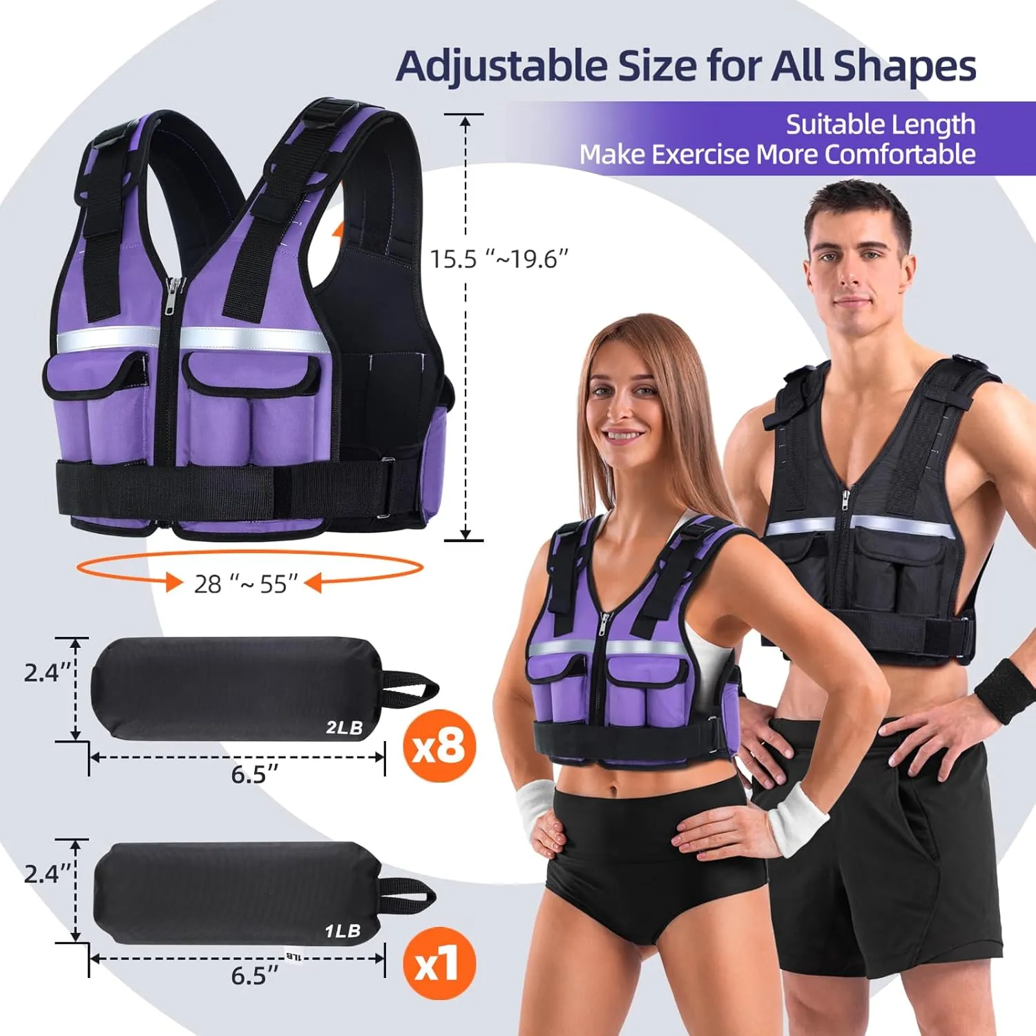Adjustable Weighted Vest Weights Set: Sportneer 2-18 lbs/2-42 lbs Body Weight Vests 16 In 1 Fast Adjust Running Vest for Men Women Gym Home Workout Fitness Strength Training 2-18/42 lbs Removable
