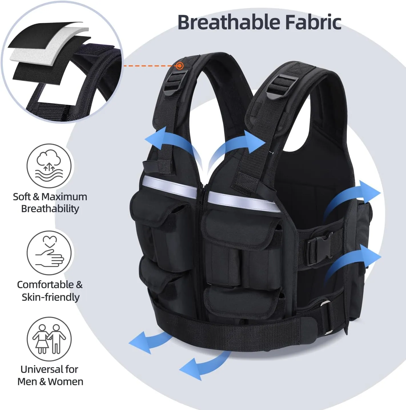 Adjustable Weighted Vest Weights Set: Sportneer 2-18 lbs/2-42 lbs Body Weight Vests 16 In 1 Fast Adjust Running Vest for Men Women Gym Home Workout Fitness Strength Training 2-18/42 lbs Removable