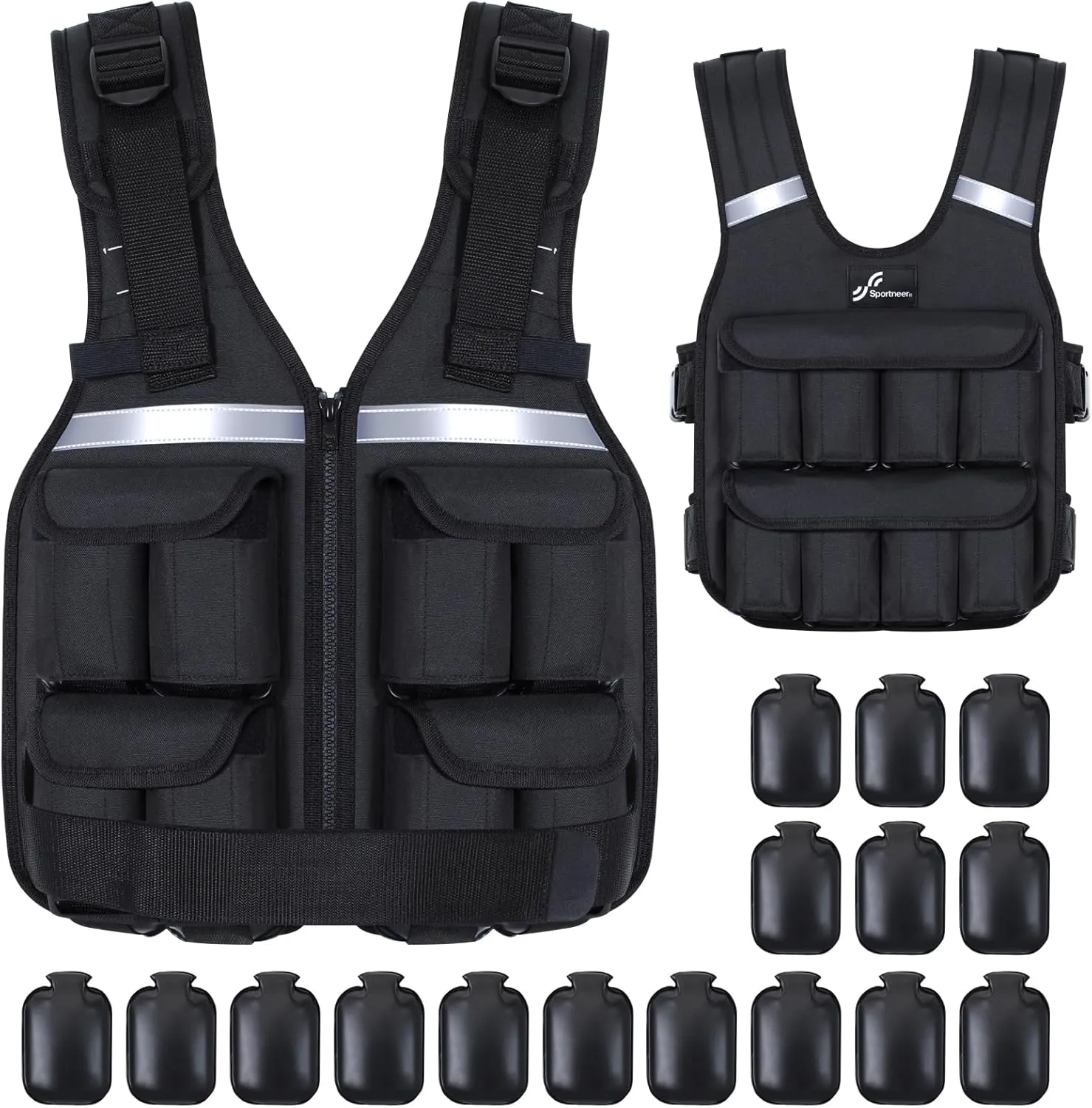 Adjustable Weighted Vest Weights Set: Sportneer 2-18 lbs/2-42 lbs Body Weight Vests 16 In 1 Fast Adjust Running Vest for Men Women Gym Home Workout Fitness Strength Training 2-18/42 lbs Removable