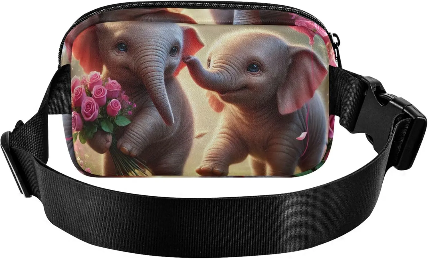 Adorable Elephant Valentine Dance Waterproof Women Fanny Packs Belt Bag Hip Pouch Funny Crossbody Waist Bag