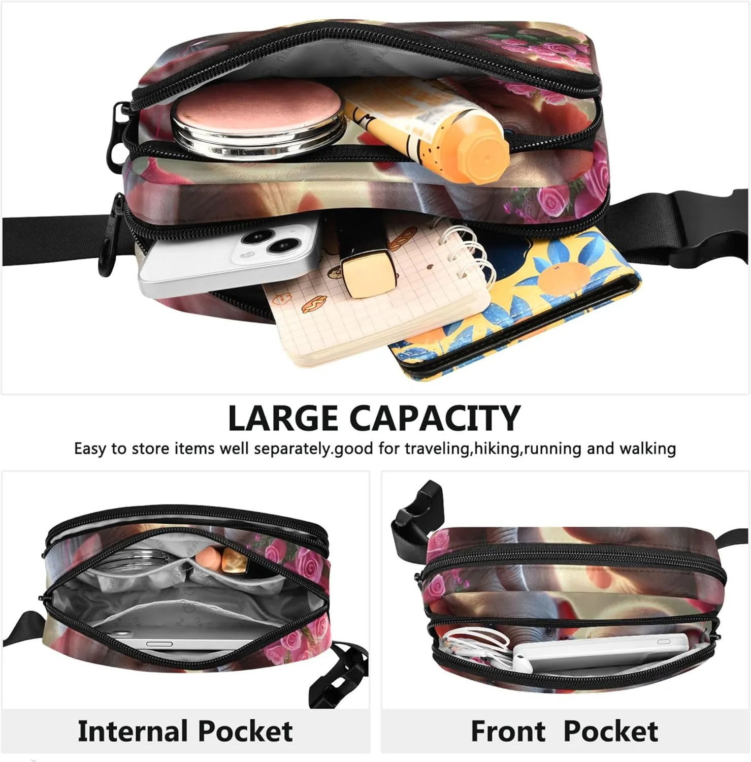 Adorable Elephant Valentine Dance Waterproof Women Fanny Packs Belt Bag Hip Pouch Funny Crossbody Waist Bag