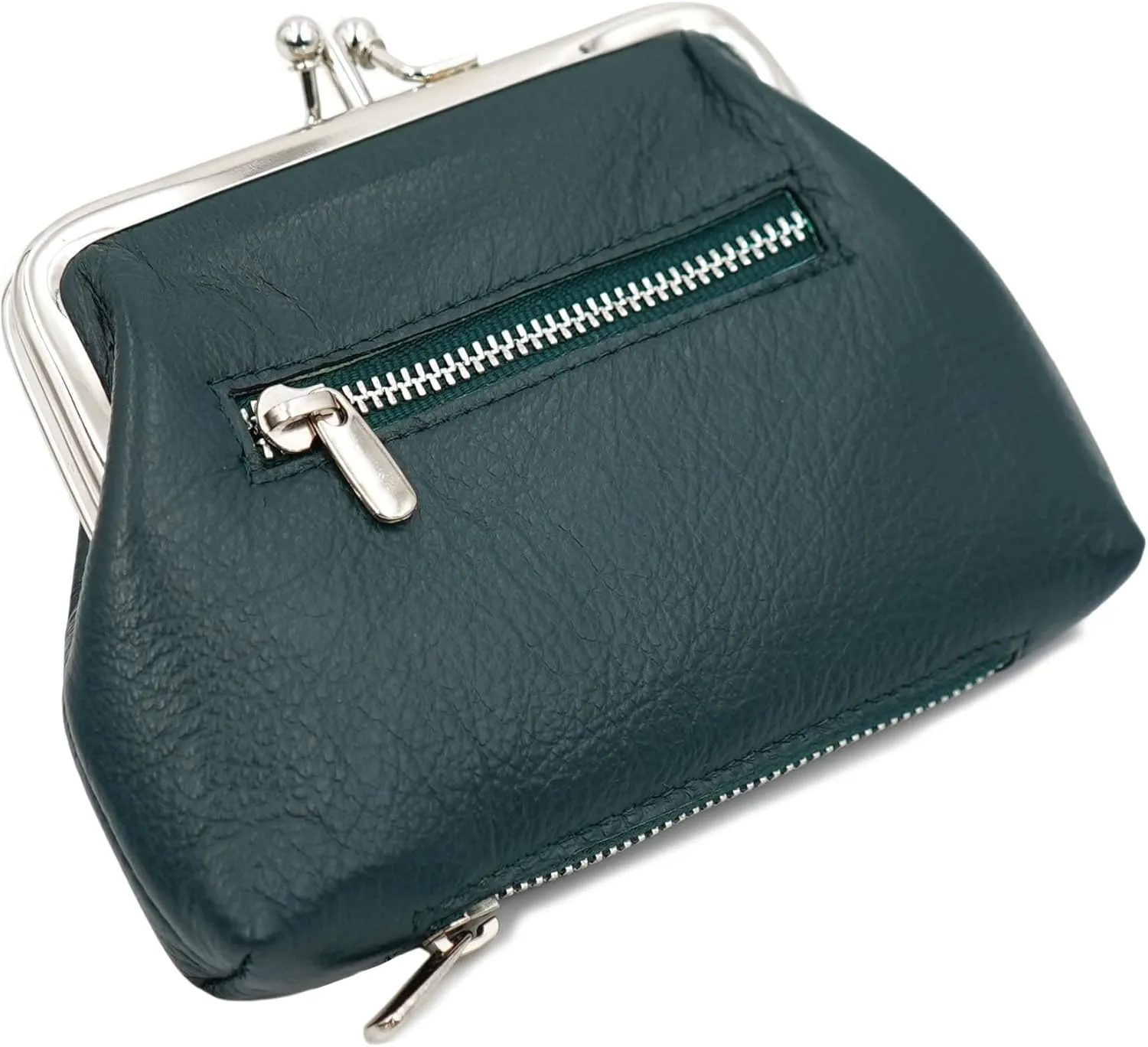 AG Wallets Change Purse for Women, Soft Leather Wallet & Coin Purse for Women, Large Enough to Hold Folded Cash, Credit Cards and Loose Change, Metal Kiss Lock Coin Purse with 2 Zipper Pocket