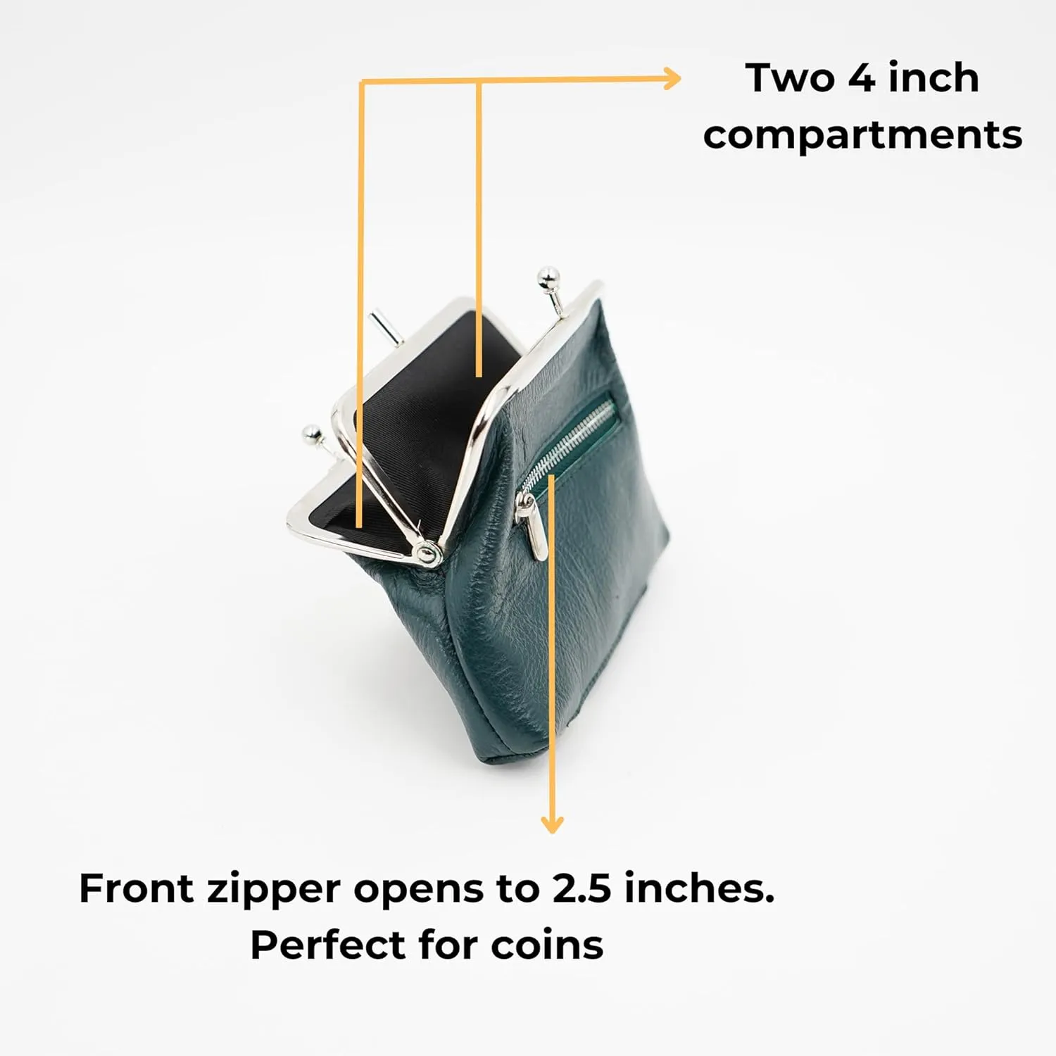 AG Wallets Change Purse for Women, Soft Leather Wallet & Coin Purse for Women, Large Enough to Hold Folded Cash, Credit Cards and Loose Change, Metal Kiss Lock Coin Purse with 2 Zipper Pocket