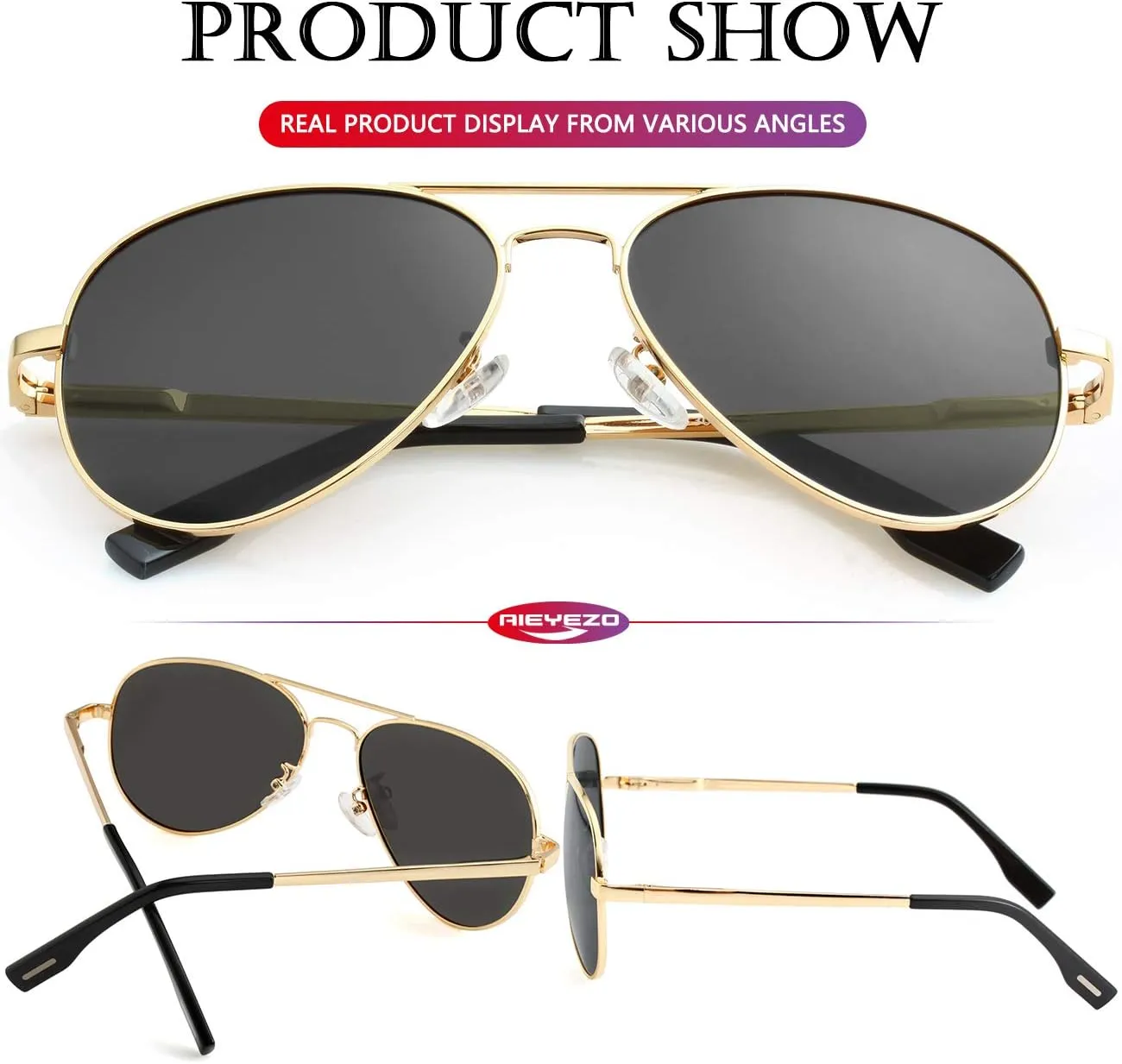 AIEYEZO Classic Aviator Polarized Sunglasses for Men Women Spring Hinge Metal Frame UV400 Protection