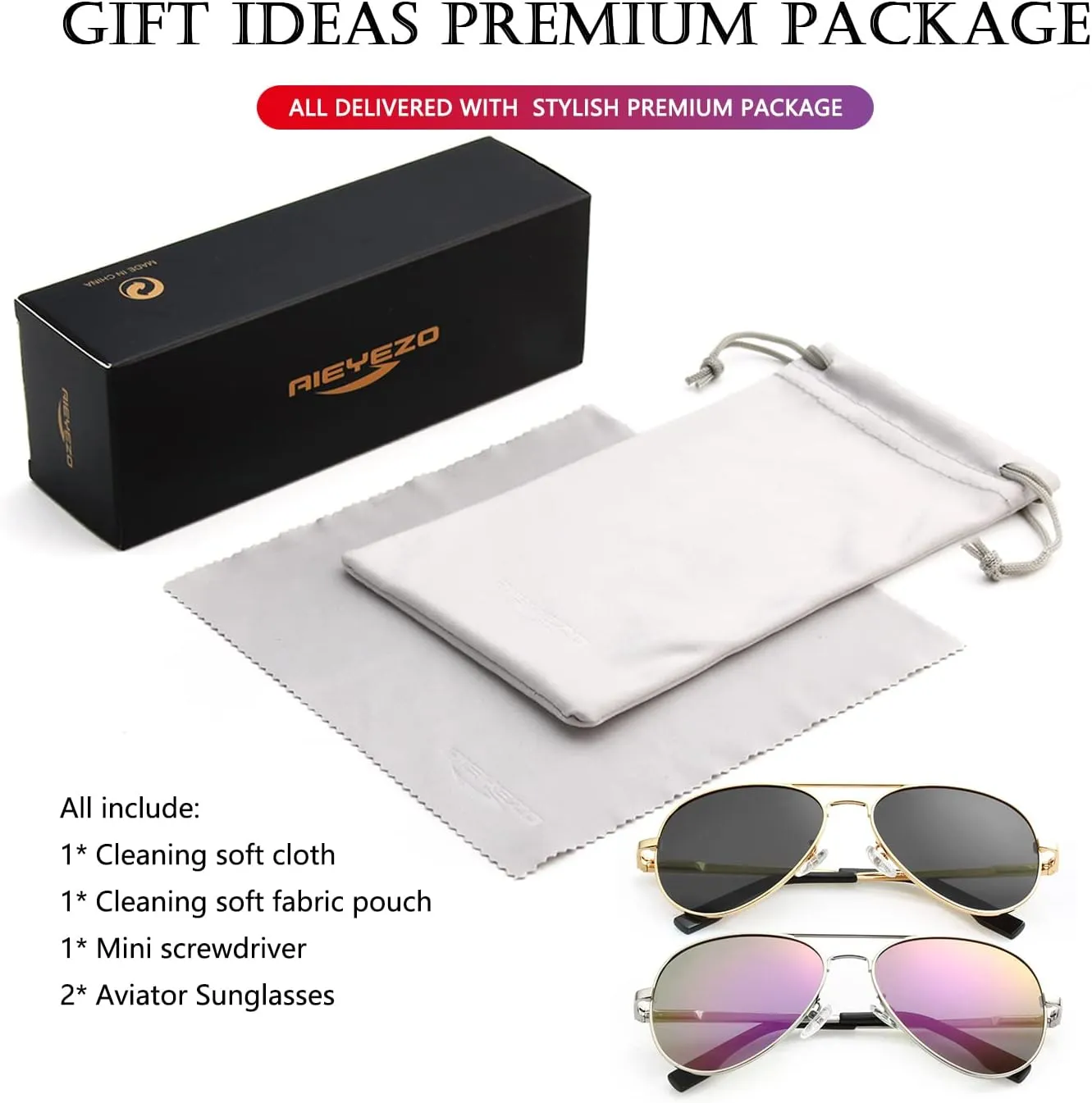 AIEYEZO Classic Aviator Polarized Sunglasses for Men Women Spring Hinge Metal Frame UV400 Protection