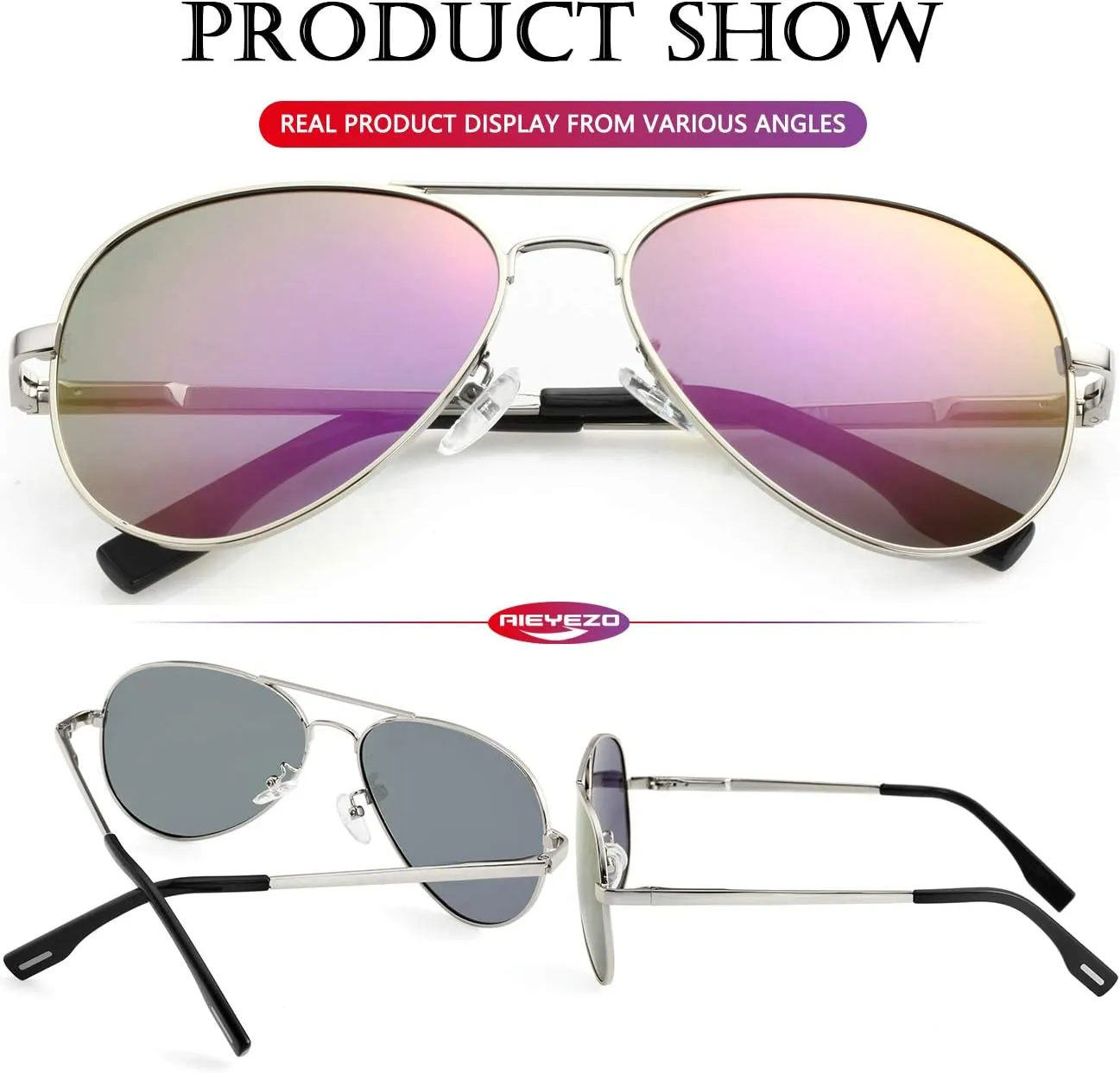 AIEYEZO Classic Aviator Polarized Sunglasses for Men Women Spring Hinge Metal Frame UV400 Protection