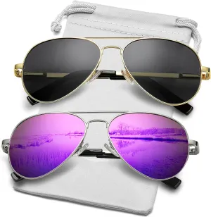 AIEYEZO Classic Aviator Polarized Sunglasses for Men Women Spring Hinge Metal Frame UV400 Protection