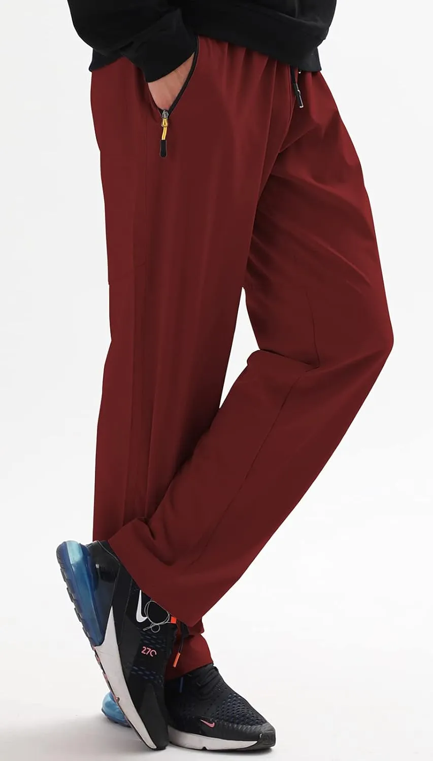 AIRIKE Men's Elastic Waist Hiking Pants Water Resistant Quick-Dry Lightweight Outdoor Sweatpants with Zipper Pockets
