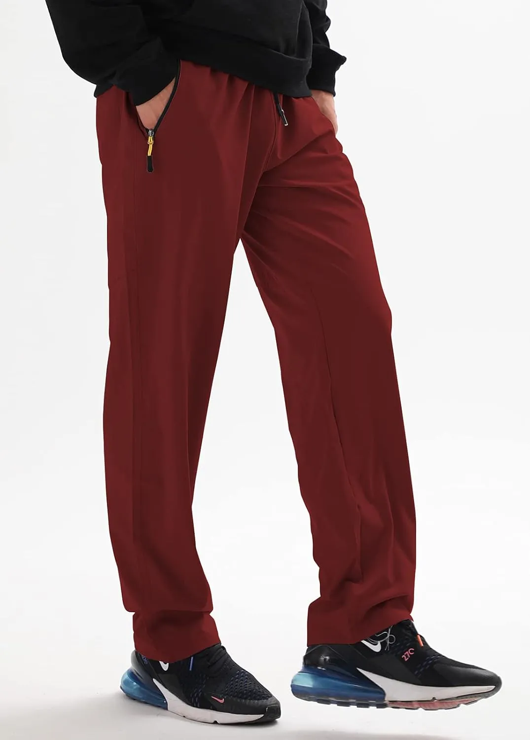 AIRIKE Men's Elastic Waist Hiking Pants Water Resistant Quick-Dry Lightweight Outdoor Sweatpants with Zipper Pockets