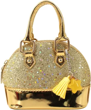 Aisa Girls Mini Dome Satchel Purse Cute Sequin Coin Purse Top Handle Tote Bag Shell Shape Chain Shoulder Crossbody Handbag Gold
