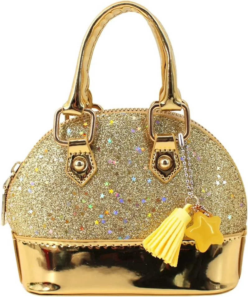 Aisa Girls Mini Dome Satchel Purse Cute Sequin Coin Purse Top Handle Tote Bag Shell Shape Chain Shoulder Crossbody Handbag Gold
