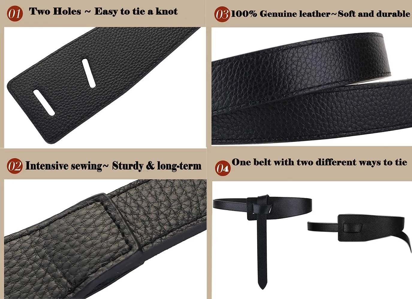 ALAIX Women's Leather Belt Dress Belt for Jeans Jumpsuit Coat Fashion Tie a Knot Genuine Leather Waist Belt