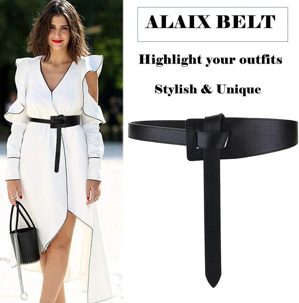 ALAIX Women's Leather Belt Dress Belt for Jeans Jumpsuit Coat Fashion Tie a Knot Genuine Leather Waist Belt