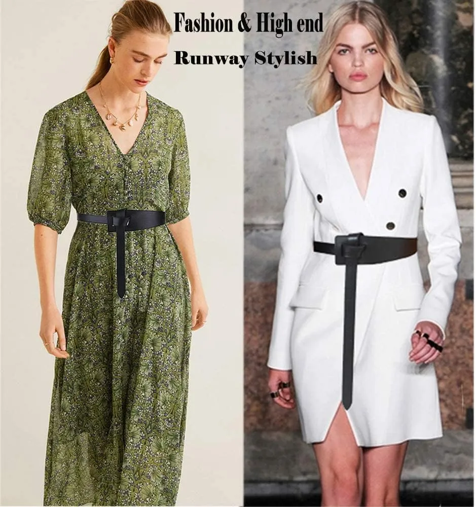 ALAIX Women's Leather Belt Dress Belt for Jeans Jumpsuit Coat Fashion Tie a Knot Genuine Leather Waist Belt