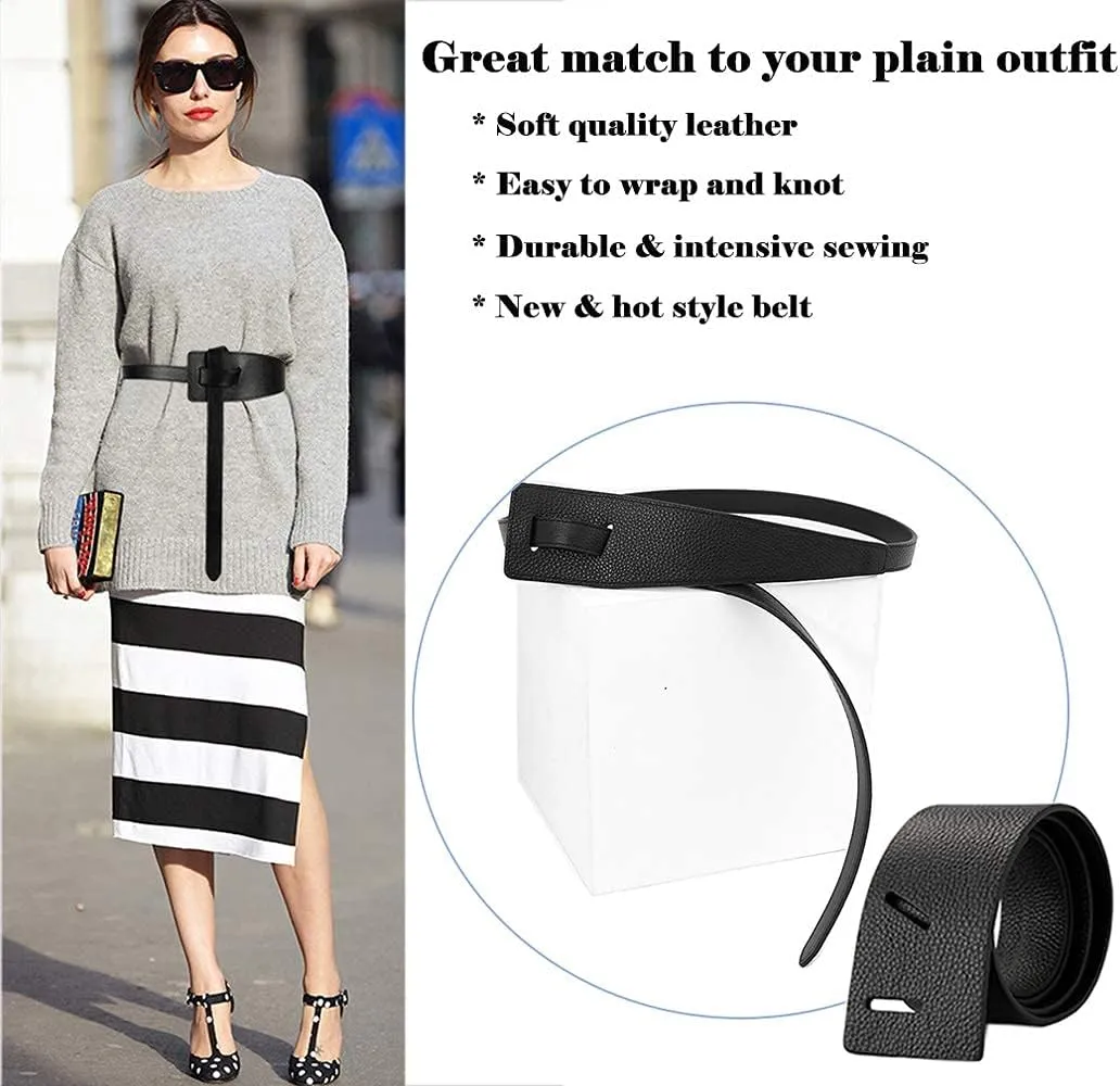 ALAIX Women's Leather Belt Dress Belt for Jeans Jumpsuit Coat Fashion Tie a Knot Genuine Leather Waist Belt