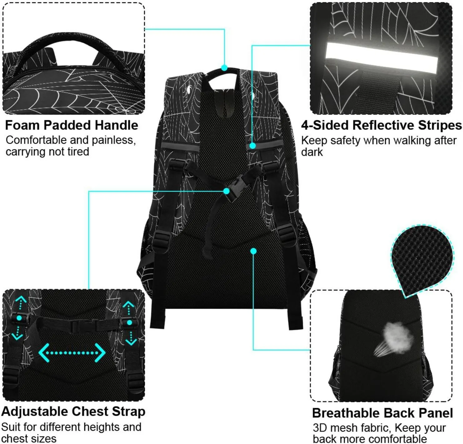 ALAZA Black Spider Web Backpack School Bag Laptop Bags Daypack Bookbag for Teen Girls Kids Boys, 13 14 15.6 inch