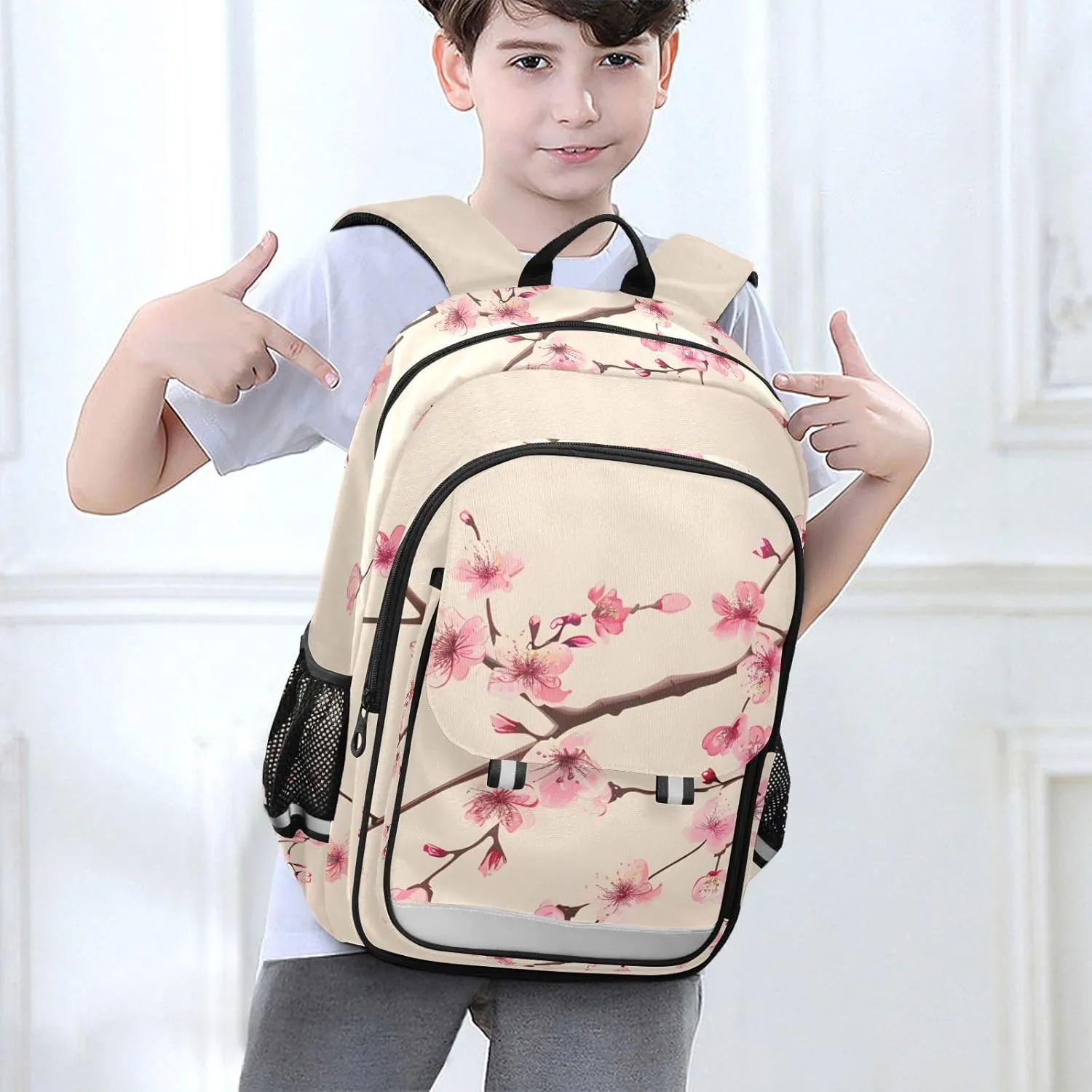 ALAZA Pink Cherry Blossom Branch School Backpacks Travel Laptop Bag Kids Bookbag for Girls Teens Women