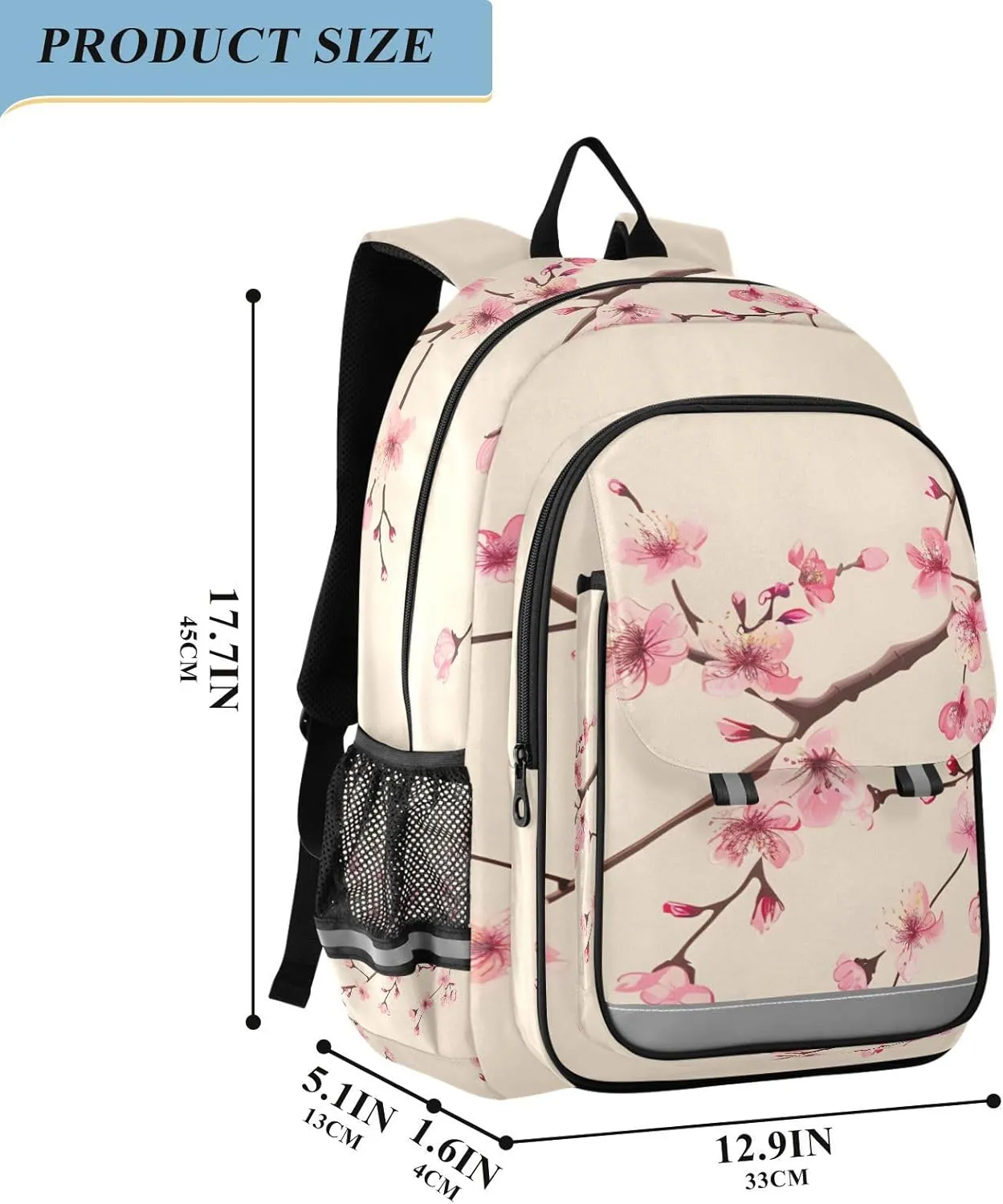 ALAZA Pink Cherry Blossom Branch School Backpacks Travel Laptop Bag Kids Bookbag for Girls Teens Women