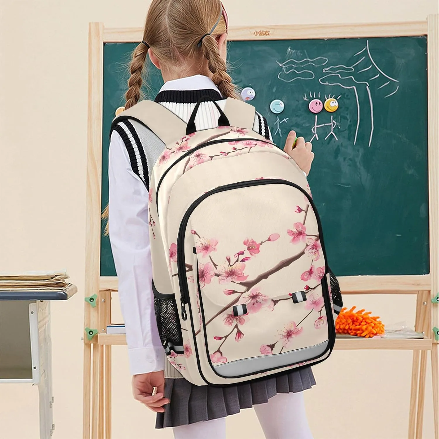 ALAZA Pink Cherry Blossom Branch School Backpacks Travel Laptop Bag Kids Bookbag for Girls Teens Women