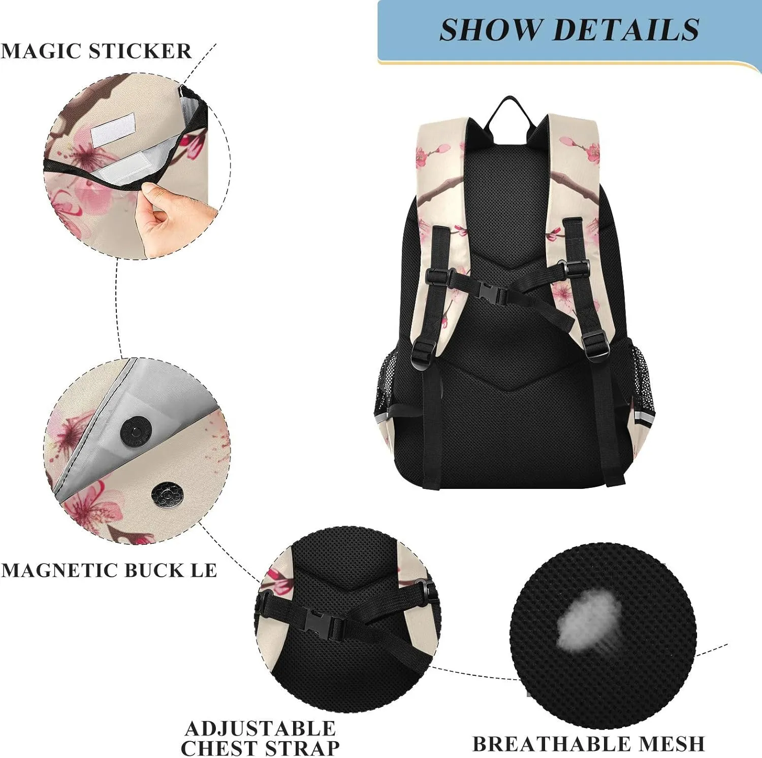 ALAZA Pink Cherry Blossom Branch School Backpacks Travel Laptop Bag Kids Bookbag for Girls Teens Women