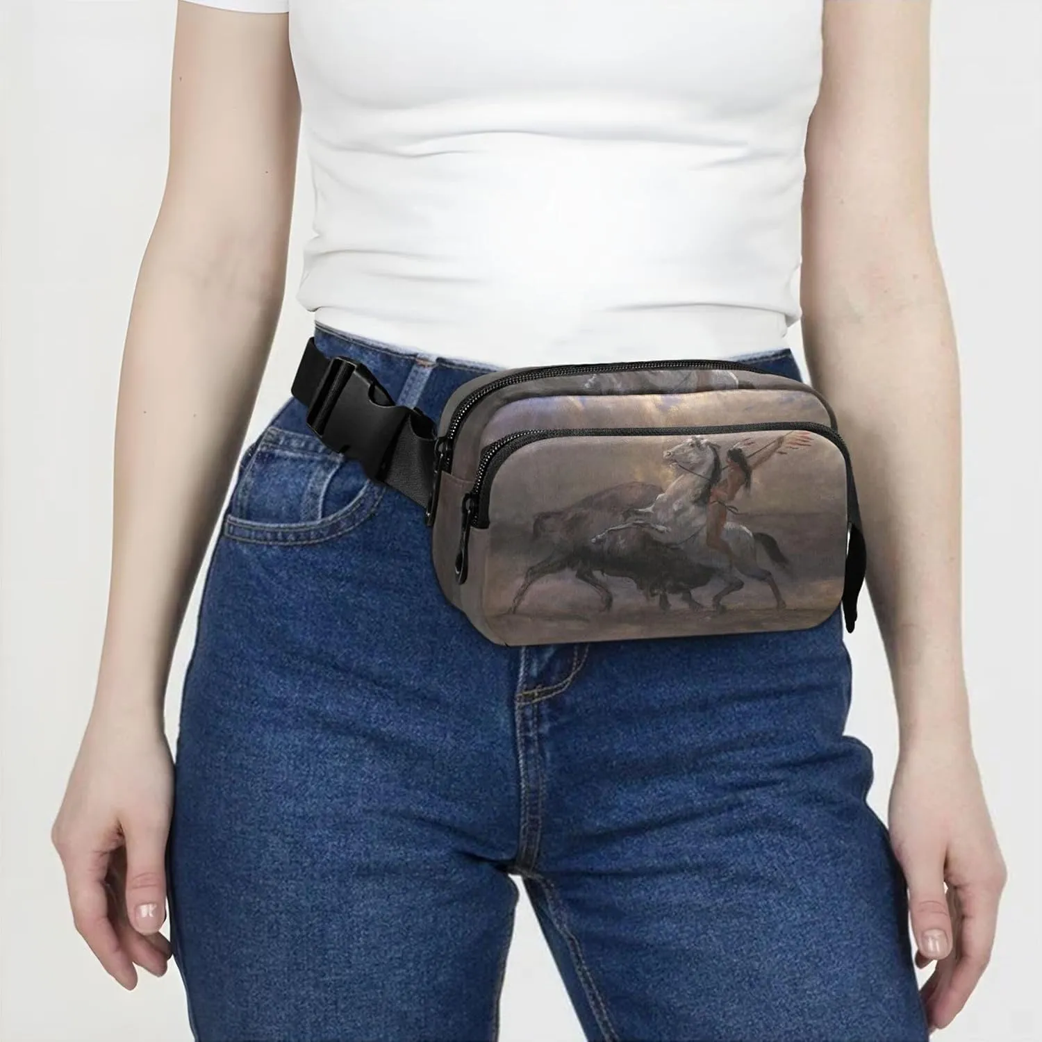 Albert Bierstadt Sketch Last Buffalo Waterproof Fanny Packs for Women Hip Pack Belt Pouch Trendy Crossbody Waist Purse