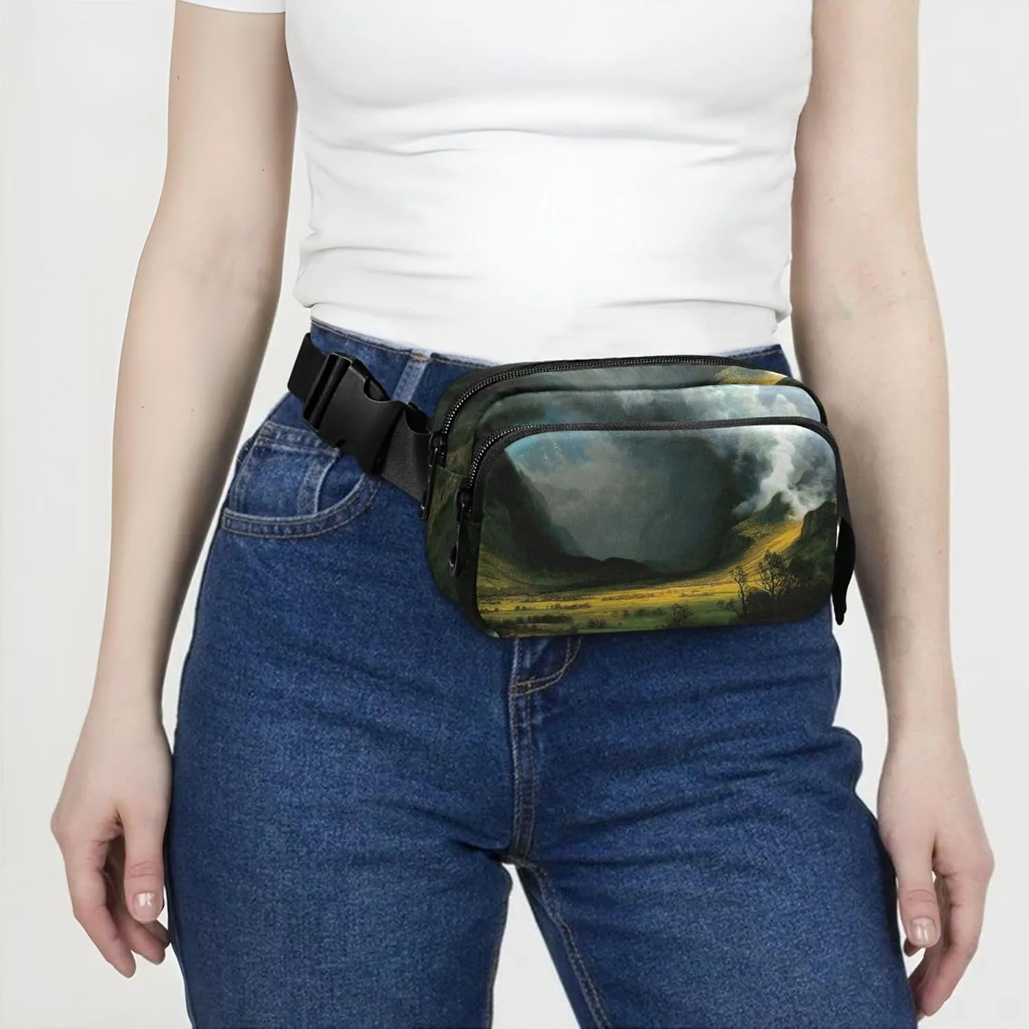 Albert Bierstadt Storm Mountains Womens Fanny Pack Festival Hip Pack Belt Bag Waterproof Waist Purse for Women