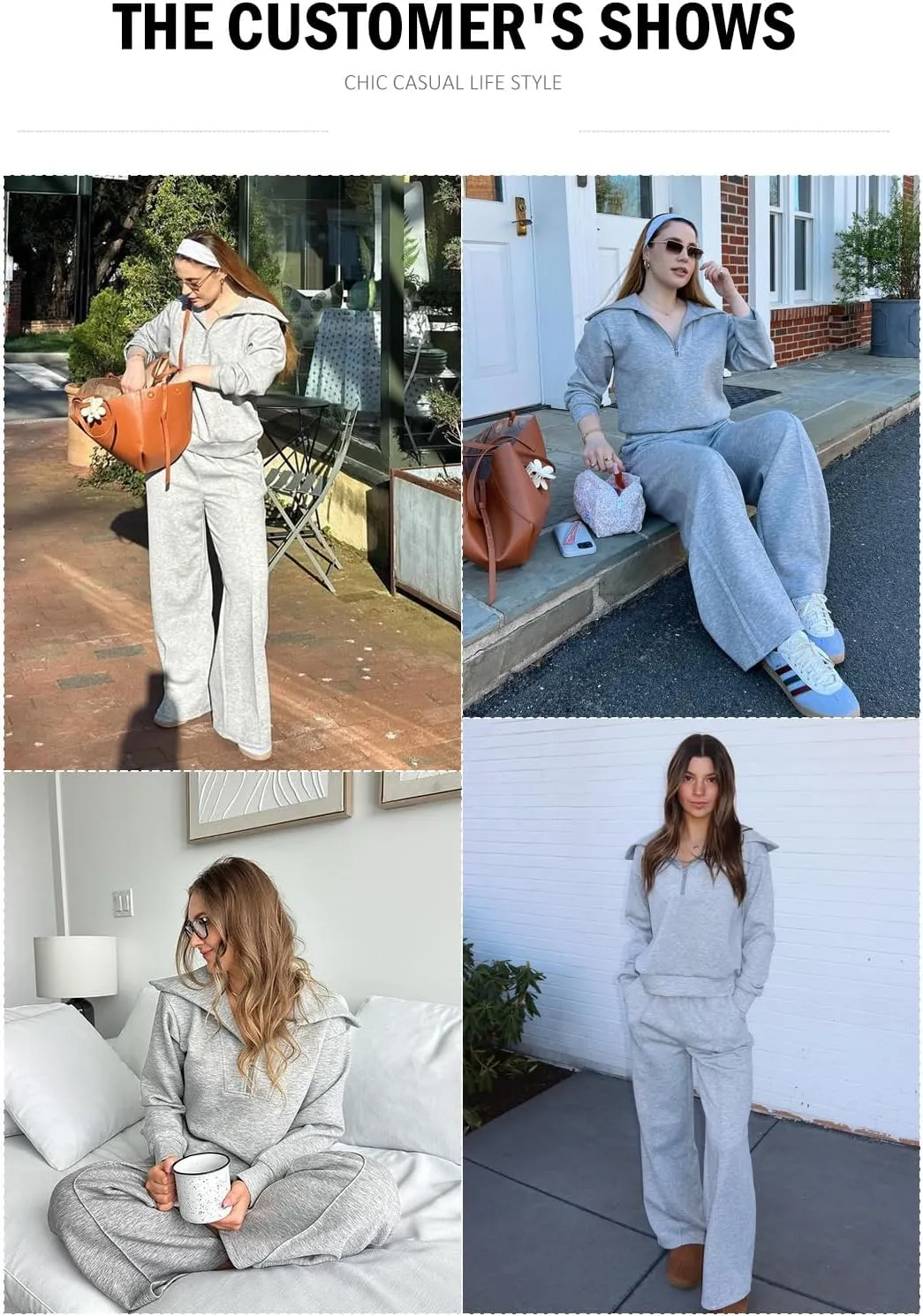 Aleumdr Two Piece Outfits Half Zip Sweatshirt Sweatsuit Lounge Sets for Women Matching Set Wide Leg Sweatpant Tracksuit
