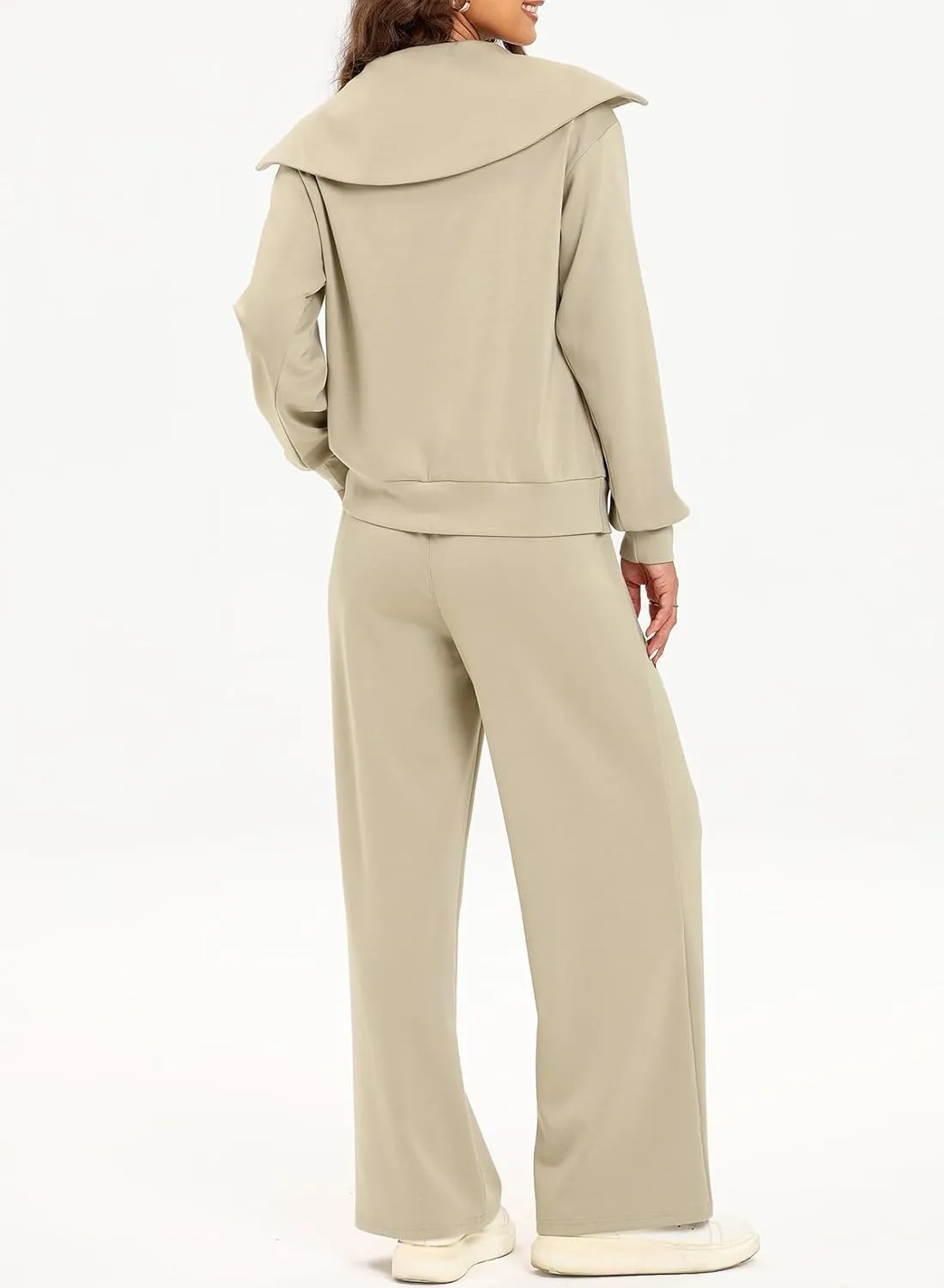 Aleumdr Two Piece Outfits Half Zip Sweatshirt Sweatsuit Lounge Sets for Women Matching Set Wide Leg Sweatpant Tracksuit