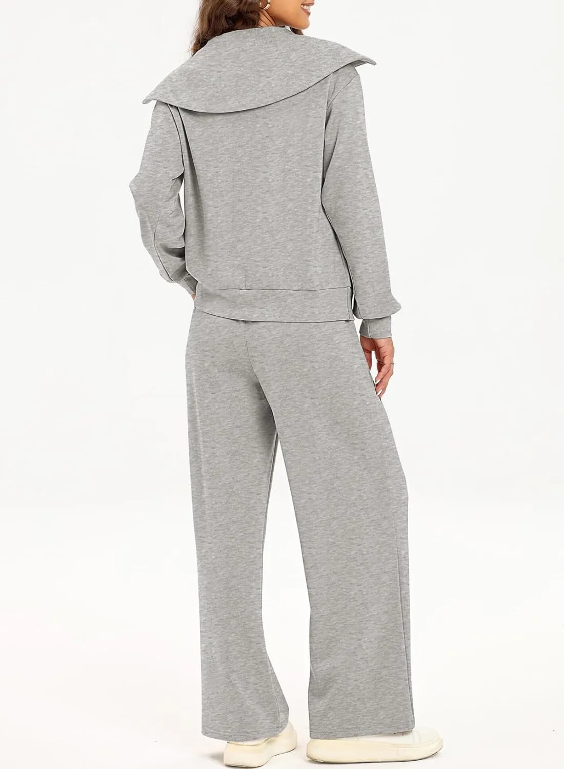 Aleumdr Two Piece Outfits Half Zip Sweatshirt Sweatsuit Lounge Sets for Women Matching Set Wide Leg Sweatpant Tracksuit