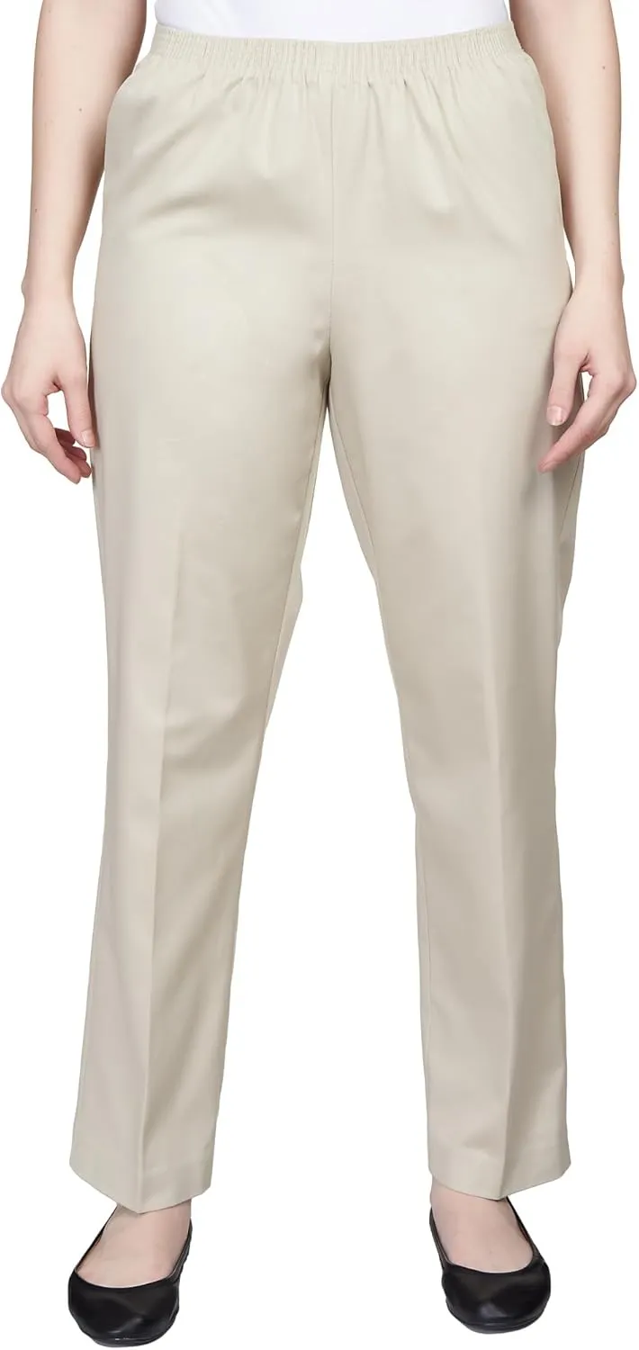 Alfred Dunner Women's All Around Elastic Waist Cotton Short Twill Pants, Stone, 18