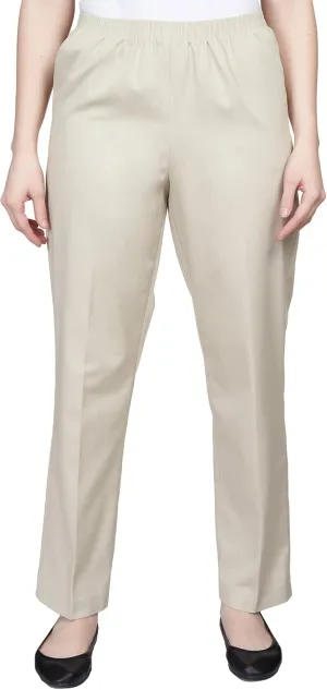 Alfred Dunner Women's All Around Elastic Waist Cotton Short Twill Pants, Stone, 18
