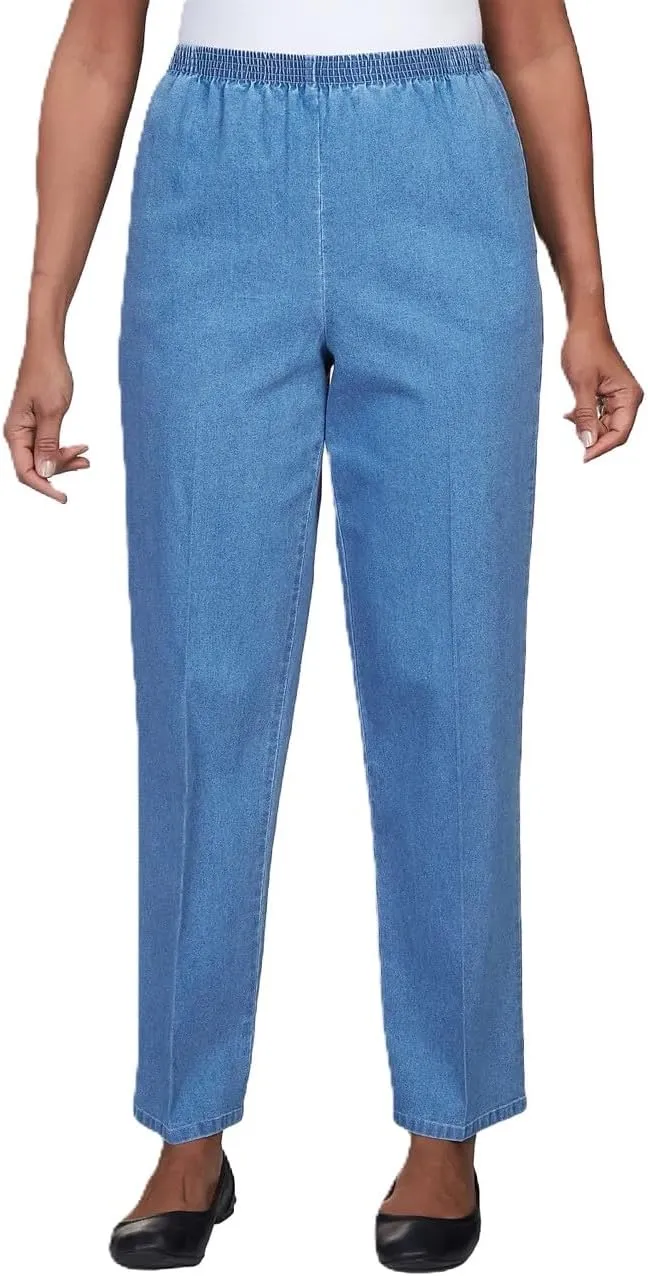 Alfred Dunner Womens Elastic Waist Denim Medium Length Pant