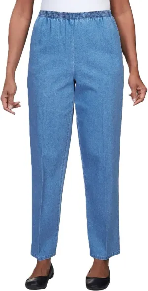 Alfred Dunner Womens Elastic Waist Denim Medium Length Pant