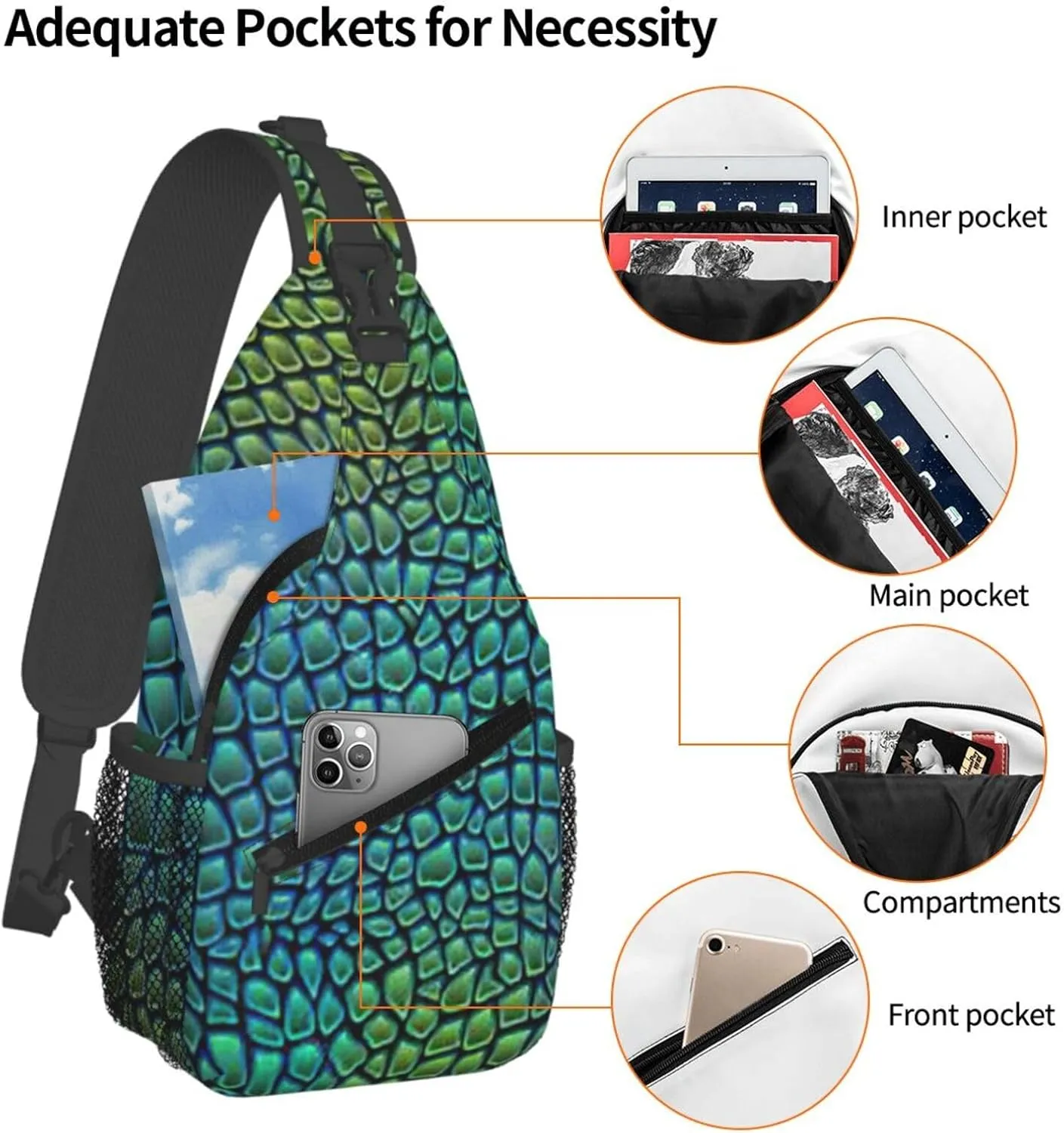 Alligator Skin Crossbody Chest Bag Lightweight Sling Daypackstravel Hiking Cycling For Men Women