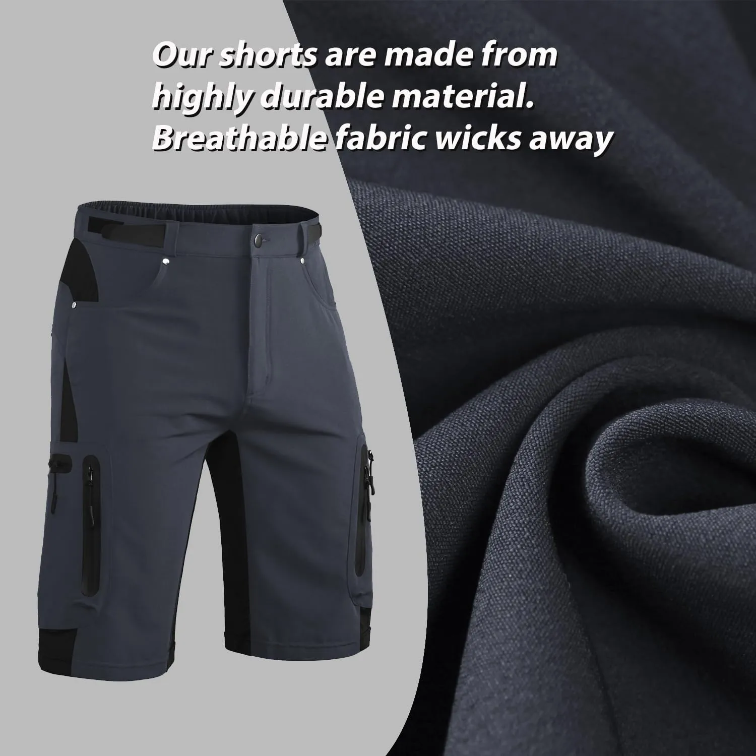 Ally Mens Mountain Bike Shorts 4D Padded Baggy Bicycle Cycling Biking Bike Shorts Lightweight Loose-fit
