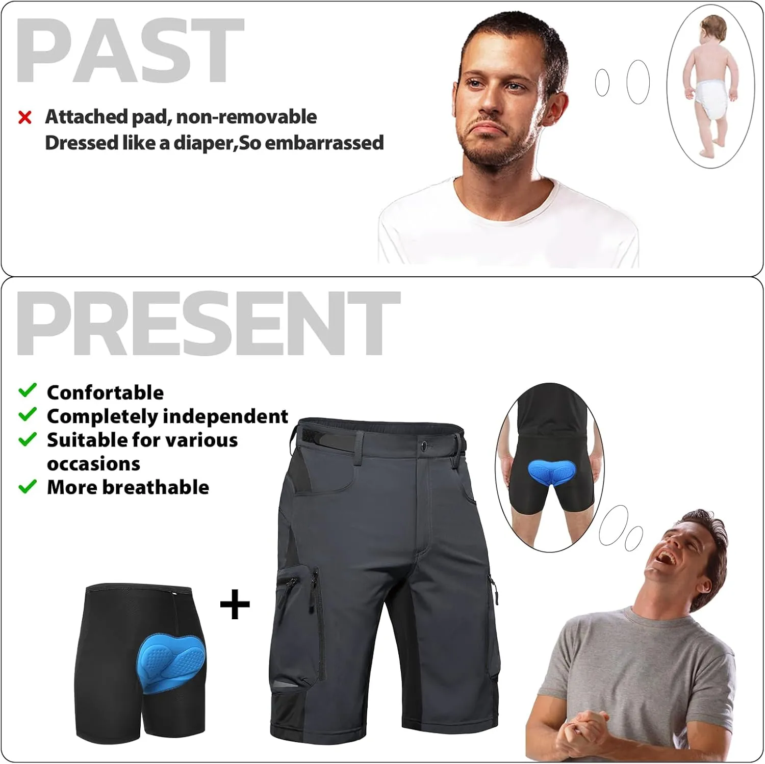 Ally Mens Mountain Bike Shorts 4D Padded Baggy Quick Dry Lightweight Bicycle Cycling Biking Bike Shorts