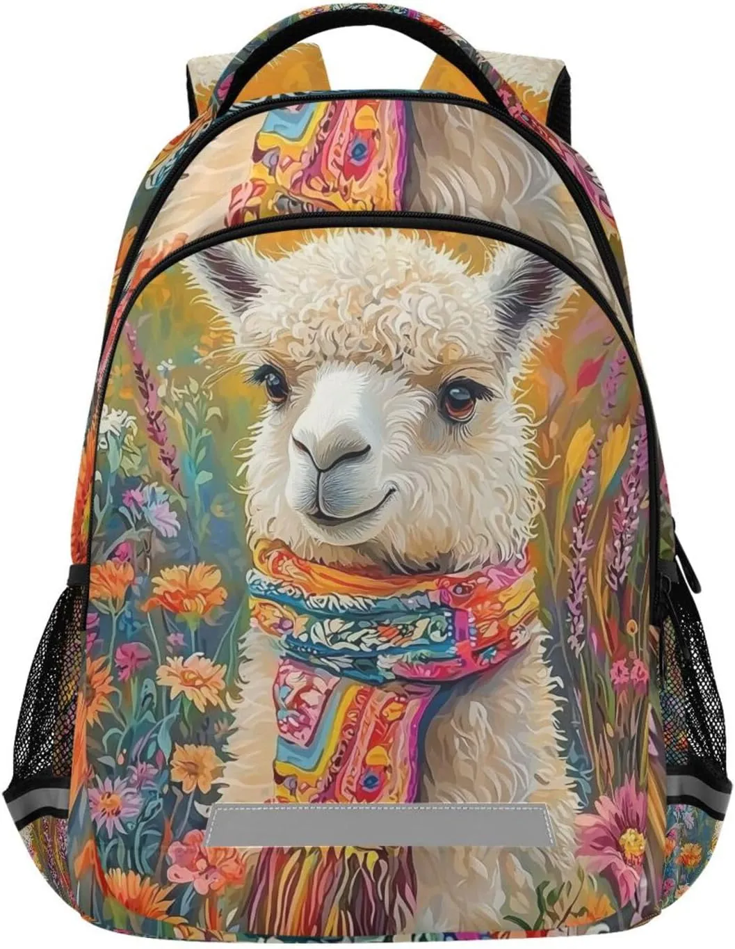 Alpaca Scarf Flower Field Backpack for Boys Girls Elementary School Bag Kids Travel Bags Casual Rucksack Laptop Bookbag